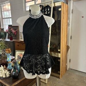 Elegant Black Lace Halter Top